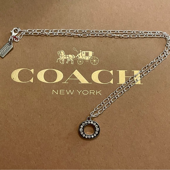 Coach Pave Crystal Initial “O” Pendant .925 Sterling Silver Necklace - Picture 4 of 5
